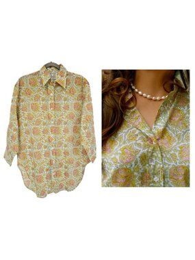 NWT SZ Blockprints x J. Crew Hand-Block-Printed Oversized Shirt Floral XS